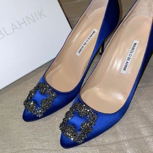 Manolo Blahnik Hangisi 90mm Blue BRAND NEW 100% Authentic